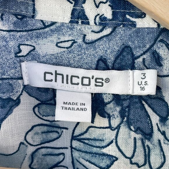 Chicos Womens 16 Blue No Iron Paisley Linen Shirt Long Sleeve Button Up Blouse - Picture 4 of 12